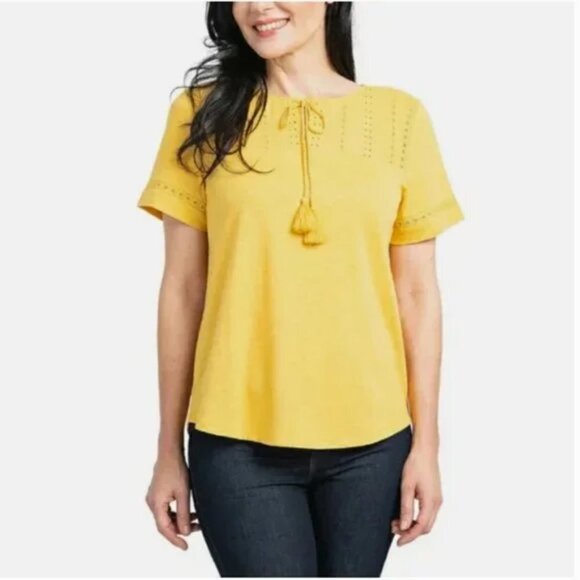 NEW Hilary Radley Women's Eyelet Slub Blouse | Mustard - Picture 1 of 6